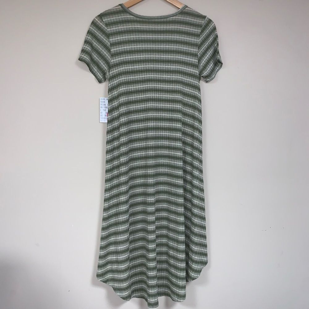 NWT LuLaRoe Carly Swing Dress Womens Small Relaxed Flowy Green Stripes Boho Fall